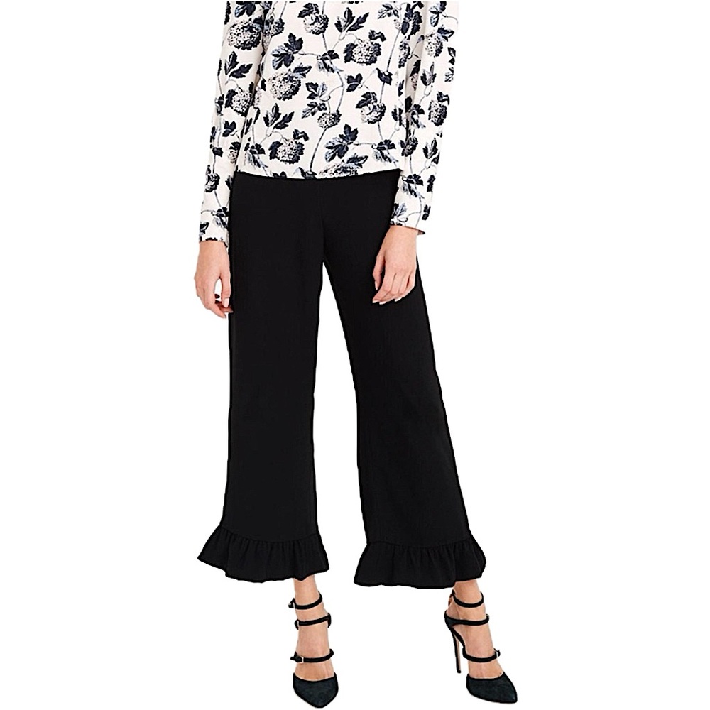 Club Monaco Brionia Pant Wide Leg Crop High Rise Ruffle Detail Black 00